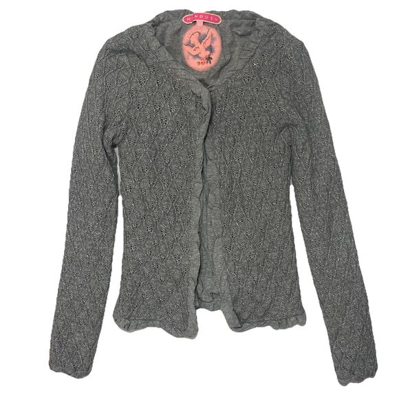 MANOUSH Angora Blend Small Ruffle Trim Cardigan Sweater Metallic Shimmer Event - Picture 1 of 7